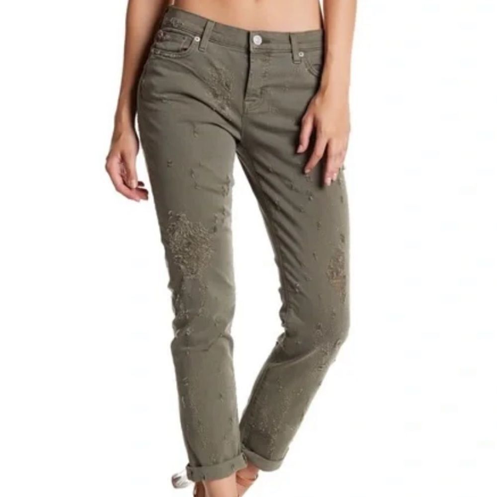 HUDSON Women's Jeans Riley Crop High Rise Destructed Button Fly Green Size 27